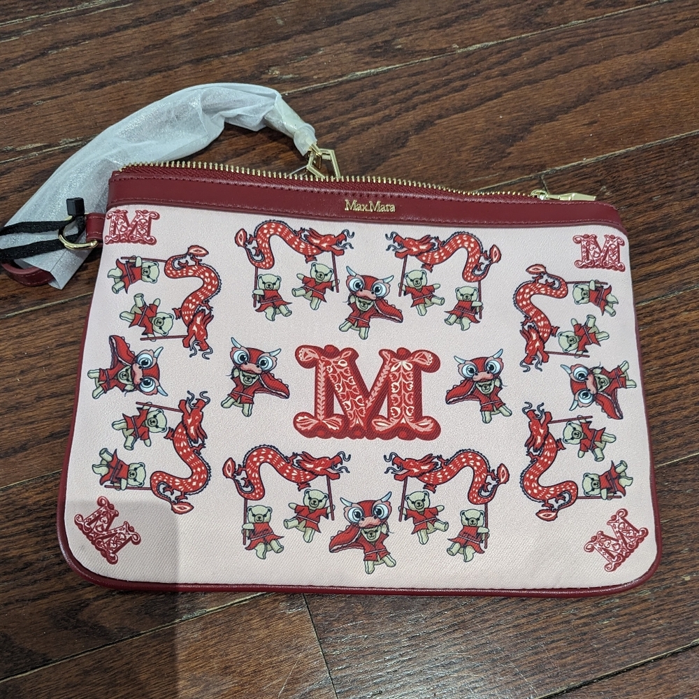 BNWT MaxMara Year of the Dragon Leather Trim Clutch